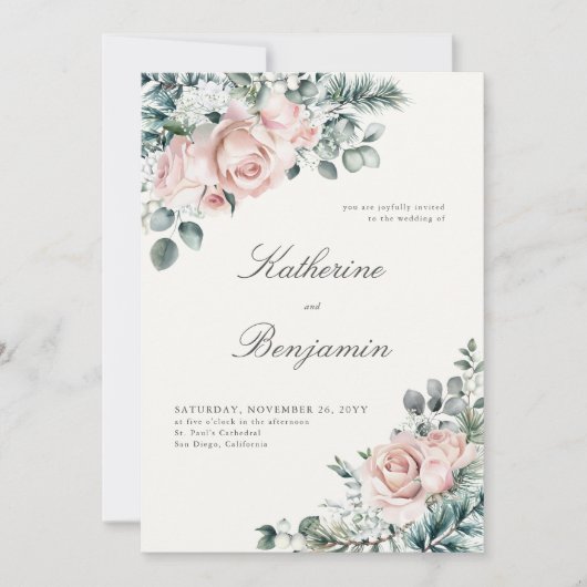 Formal Moderne klassische Winter-Rose Elegante Hoc Einladung (Vorderseite)