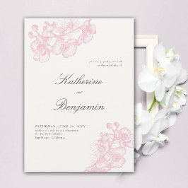 Formal Moderne Orchideen Pink Sketch Hochzeit Einladung