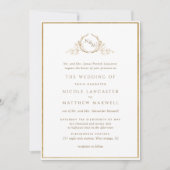 Formal Mongram Gold and Beige Watercolor Wedding Einladung (Vorderseite)