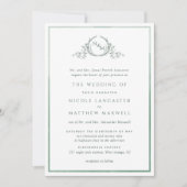 Formal Mongram Green Watercolor Wedding Einladung (Vorderseite)