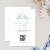 Formal Monogram Dusty Blue QR Code Wedding RSVP Begleitkarte