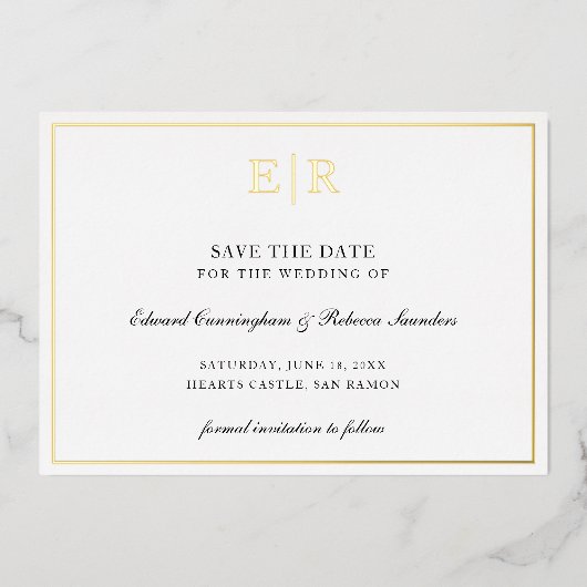 Formal Monogram Elegant Wedding Save the Date Folieneinladung (Vorderseite)