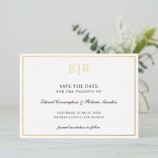 Formal Monogram Elegant Wedding Save the Date Folieneinladung (Stehend vorne)