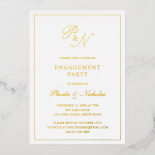 Formal Monogram Elegante Engagement Party Gold Folieneinladung