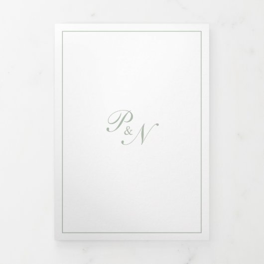 Formal Monogram Foto Sage Green Wedding Dreifach Gefaltete Einladung (Cover)