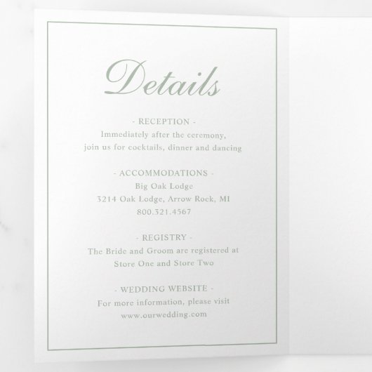 Formal Monogram Foto Sage Green Wedding Dreifach Gefaltete Einladung (Innen Erste Seite)