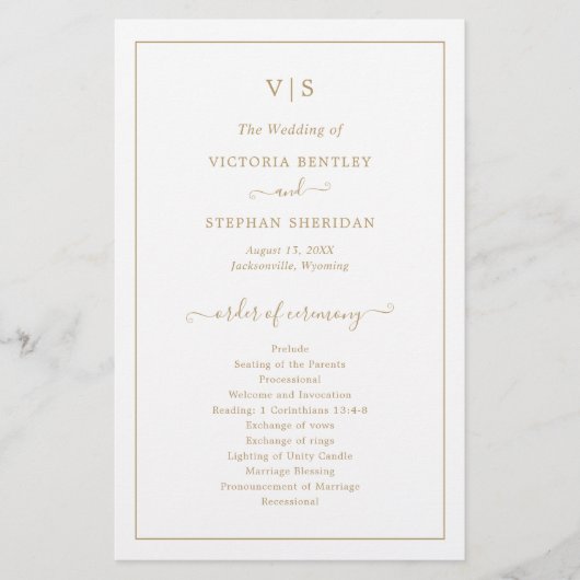 Formal Monogram Gold Elegant Wedding Program (Vorderseite)