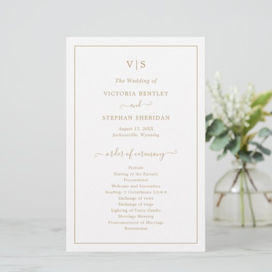 Formal Monogram Gold Elegant Wedding Program (Stehend Vorderseite)