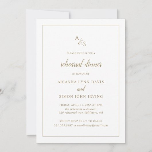 Formal Monogram Gold Probe Dinner Einladung (Vorderseite)