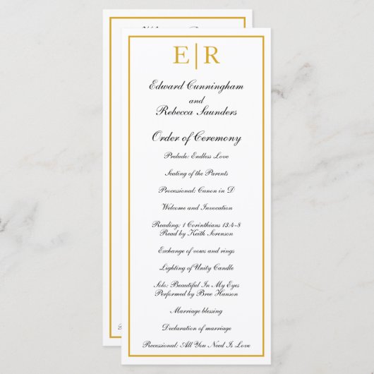 Formal Monogram Gold Wedding Programm (Vorne/Hinten)