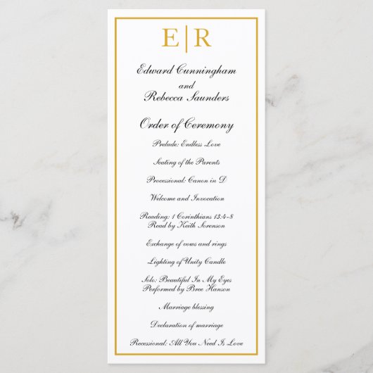 Formal Monogram Gold Wedding Programm (Vorderseite)