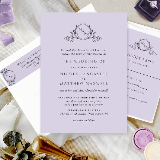 Formal Monogram Lavender Wedding Einladung