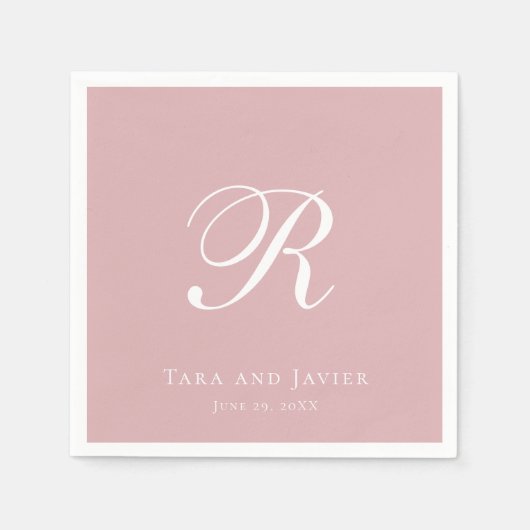 Formal Monogram Pink Dusty Rose Elegante Hochzeit Serviette (Vorderseite)