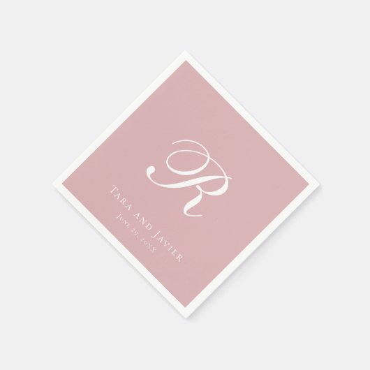 Formal Monogram Pink Dusty Rose Elegante Hochzeit Serviette (Ecke)