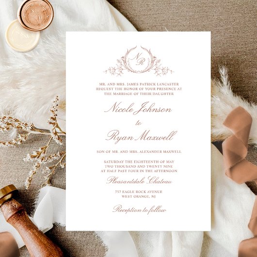 Formal Monogram Terracotta Wedding Einladung