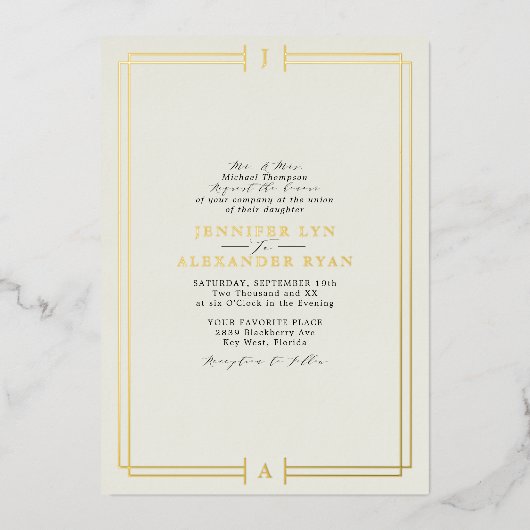 Formal Monogram UAWG QR Code Wedding Gold Folieneinladung (Vorderseite)