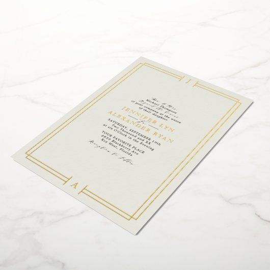 Formal Monogram UAWG QR Code Wedding Gold Folieneinladung (Gedreht)