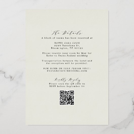 Formal Monogram UAWG QR Code Wedding Gold Folieneinladung (Rückseite)