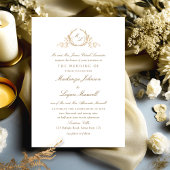 Formal Monogram White and Gold Elegante Wedding Einladung