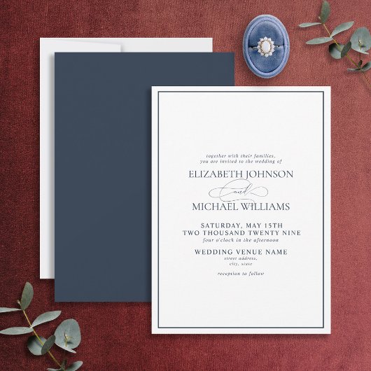 Formal Navy Blue Classic Script Hochzeit Einladung