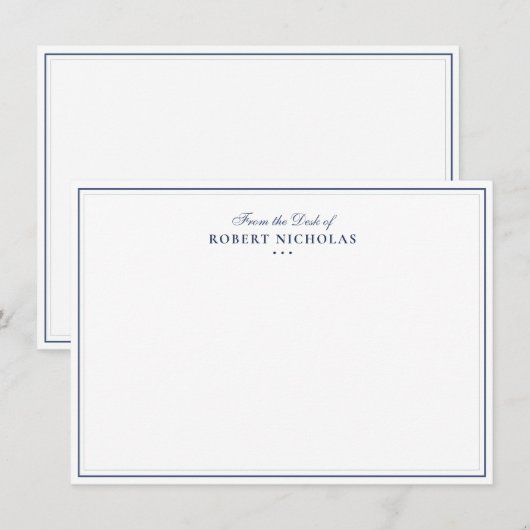 Formal Navy blue Script Two Border Stationery Mitteilungskarte (Vorne/Hinten)