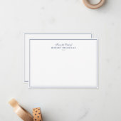 Formal Navy blue Script Two Border Stationery Mitteilungskarte (Vorderseite/Rückseite Beispiel)