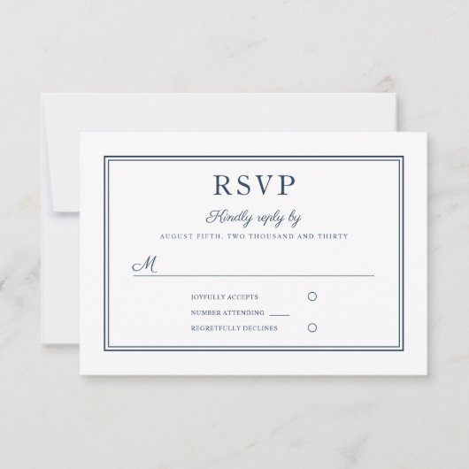 Formal Navy Blue Script Wedding RSVP Card (Vorderseite)