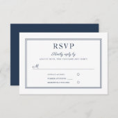 Formal Navy Blue Script Wedding RSVP Card (Vorne/Hinten)
