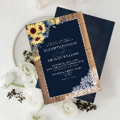 Formal Navy Blue Sunflower Spitzen Skript Hochzeit Einladung