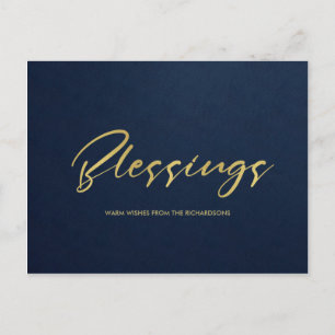 FORMAL NAVY GOLD MINIMAL CALLIGRAPHY BLESSINGS FEIERTAGSPOSTKARTE