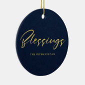 FORMAL NAVY GOLD MINIMAL CALLIGRAPHY BLESSINGS KERAMIK ORNAMENT (Rechts)