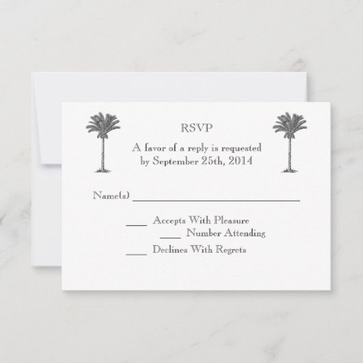 Formal Palm Tree Tropical Island Wedding RSVP Karte (Vorderseite)