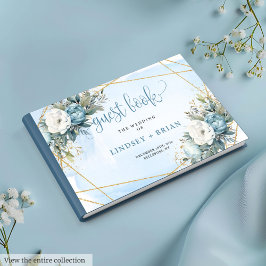 Formal Pastel Blue Peonies Gold Wedding Gästebuch