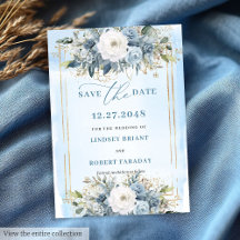 Formal Pastel Blue White Gold Floral Save the Date