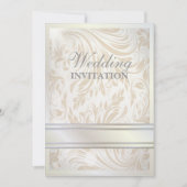 Formal Pearl White Damask Einladung (Vorderseite)