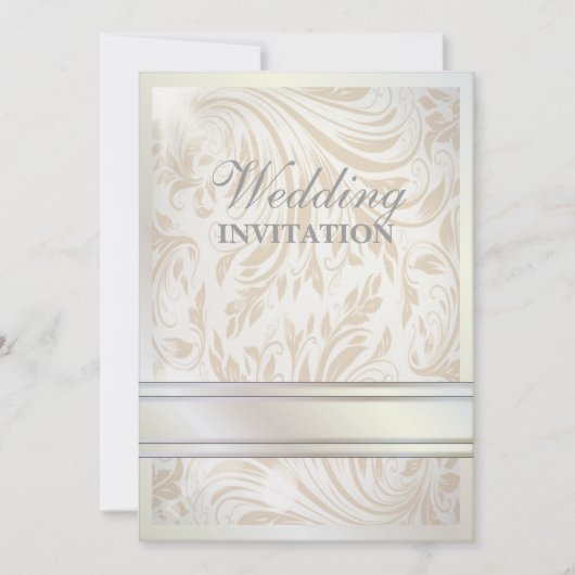 Formal Pearl White Damask Einladung (Vorderseite)