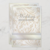 Formal Pearl White Damask Einladung (Vorne/Hinten)