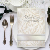 Formal Pearl White Damask Einladung
