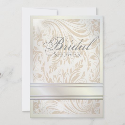 Formal Pearl White Damask Vintages Brautparty Einladung (Vorderseite)