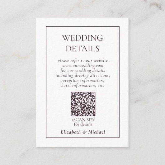 Formal Pflaume Lila QR Code Hochzeitsdetails Begleitkarte (Vorderseite)