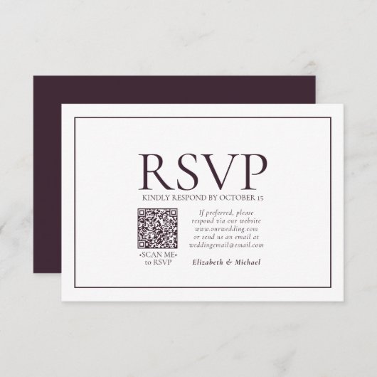 Formal Plum Classic QR Code Wedding RSVP (Vorne/Hinten)