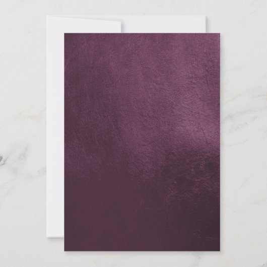 Formal Plum Lila rustikale Holzskription Hochzeit Einladung (Rückseite)