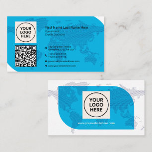 Formal QR Beruflich Moderne Marine Weltkarte Visitenkarte