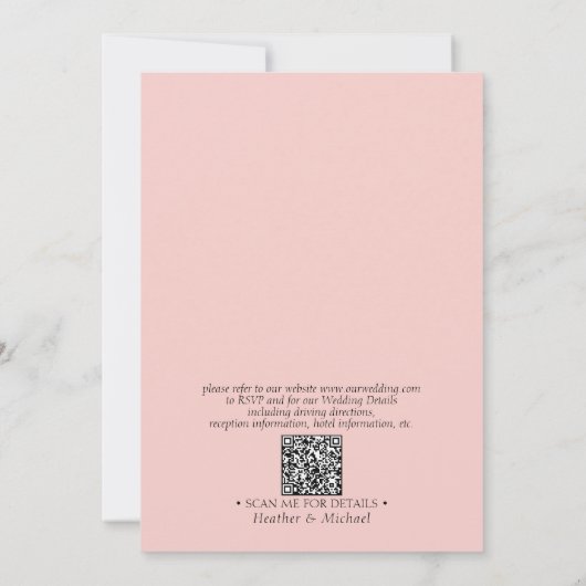Formal QR Code Blush Pink Monogram Script Hochzeit Einladung (Rückseite)