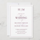 Formal QR Code Burgundy Monogram Script Hochzeit Einladung (Vorderseite)