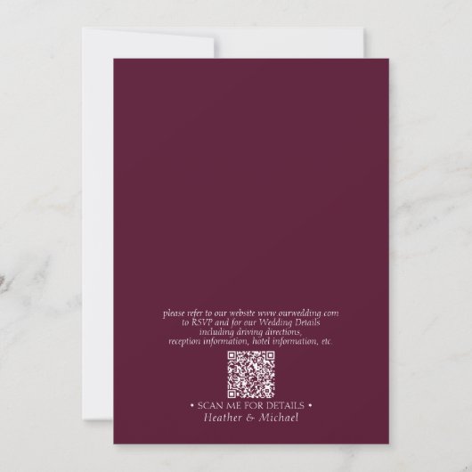Formal QR Code Burgundy Monogram Script Hochzeit Einladung (Rückseite)