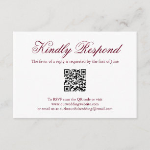 Formal QR Code Burgundy Wedding RSVP Karte