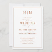 Formal QR Code Burnt Orange Monogram Wedding Einladung (Vorderseite)