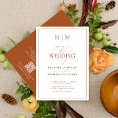 Formal QR Code Burnt Orange Monogram Wedding Einladung