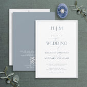 Formal QR Code Dusty Blue Calligraphy Wedding Einladung